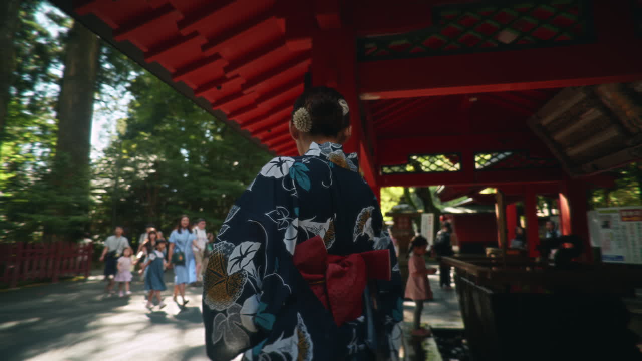 Woman in Kimono at a Japanese Shrine