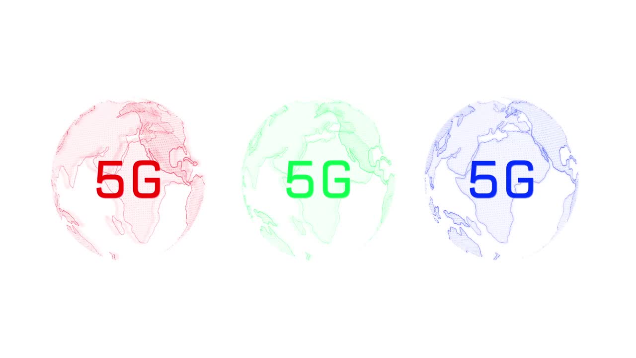 animación de globos giratorios y 5g sobre fondo blanco