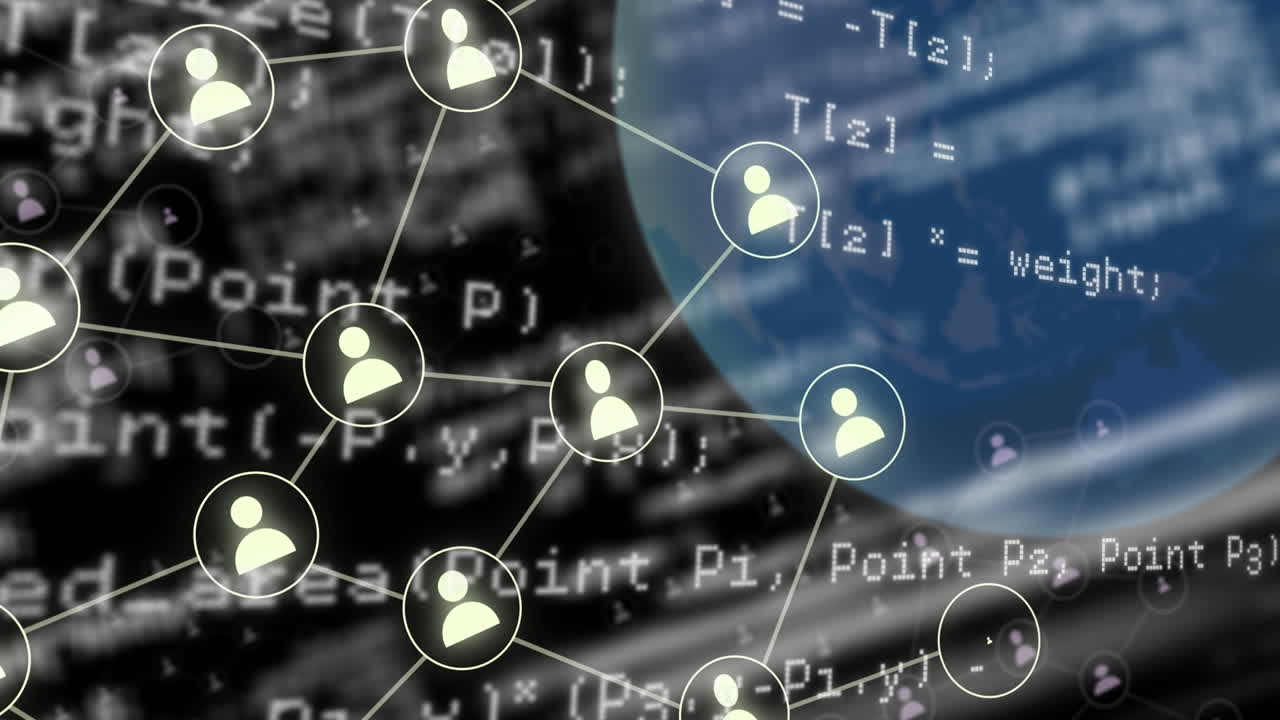 Animation of globe with icons and data processing