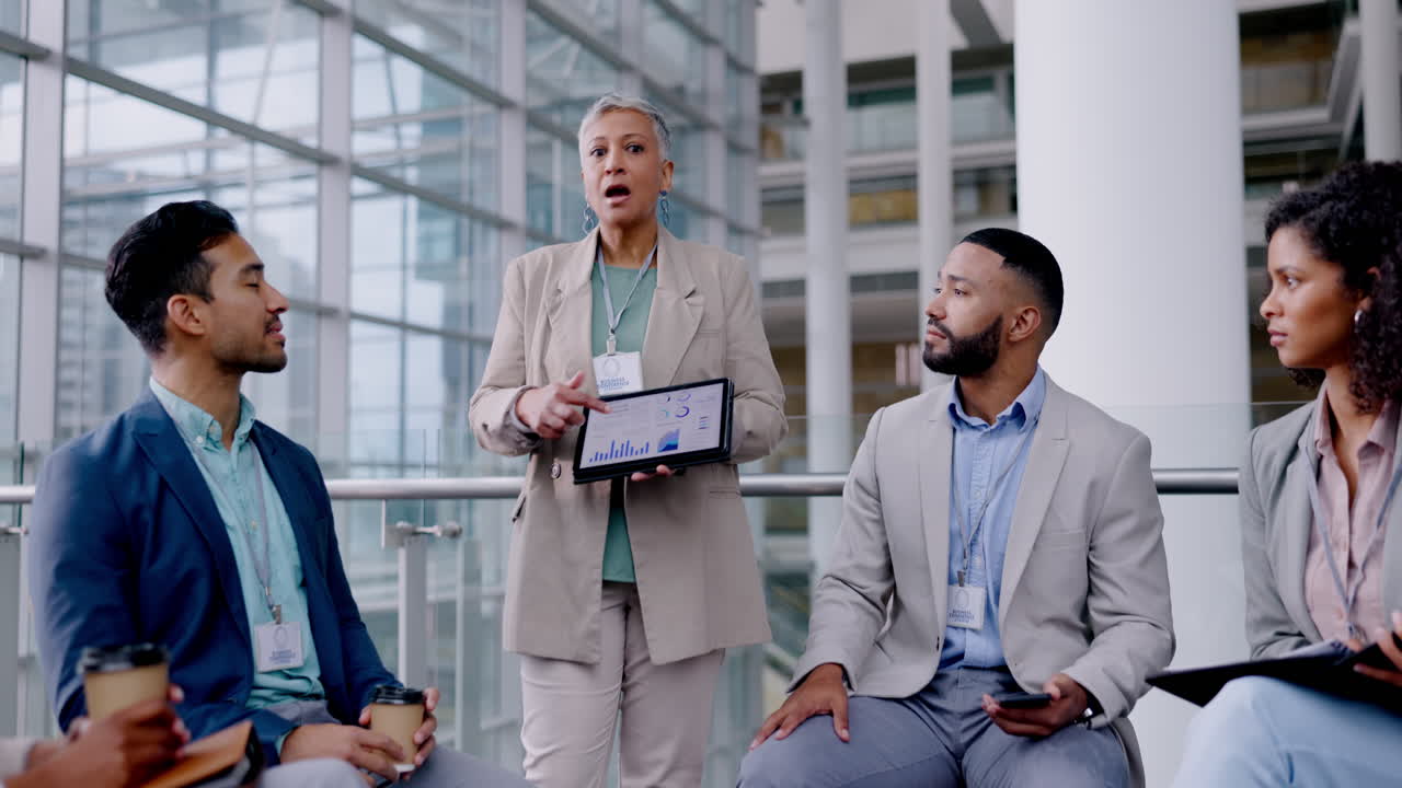 Tablet, business meeting and senior woman