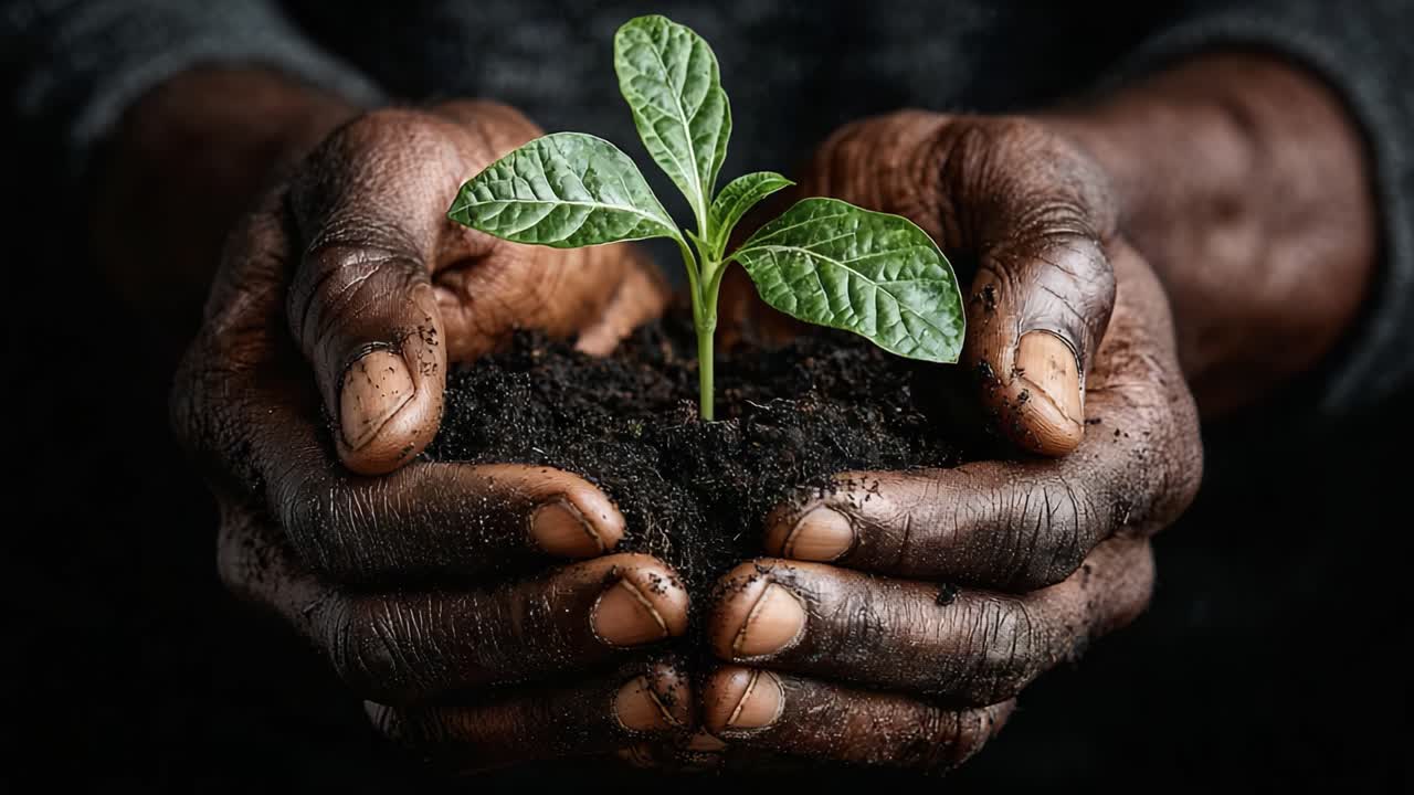 Nurturing Growth: The Symbolism of Hands Cradling a Young Plant, Representing Hope, Care, and the Connection Between Humanity and Nature