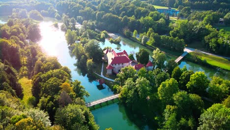 picturesque 4k drone footage of castle otočec in beautiful sunny light