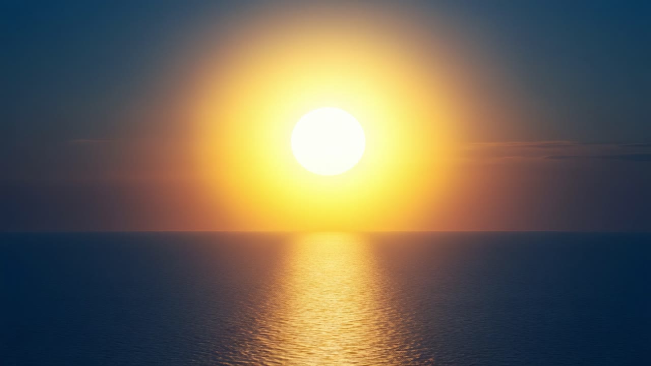 Breathtaking Sunrise Over Calm Waters: A Peaceful Scene of Nature's Beauty as the Vibrant Sun Rises Above the Horizon, Casting Warm Reflections on the Ocean's Surface