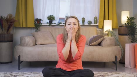 sick woman coughing.