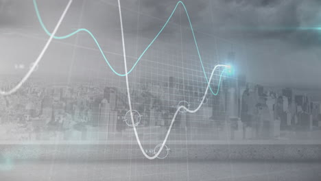 Animation-of-light-spots-and-diagrams-over-cityscape