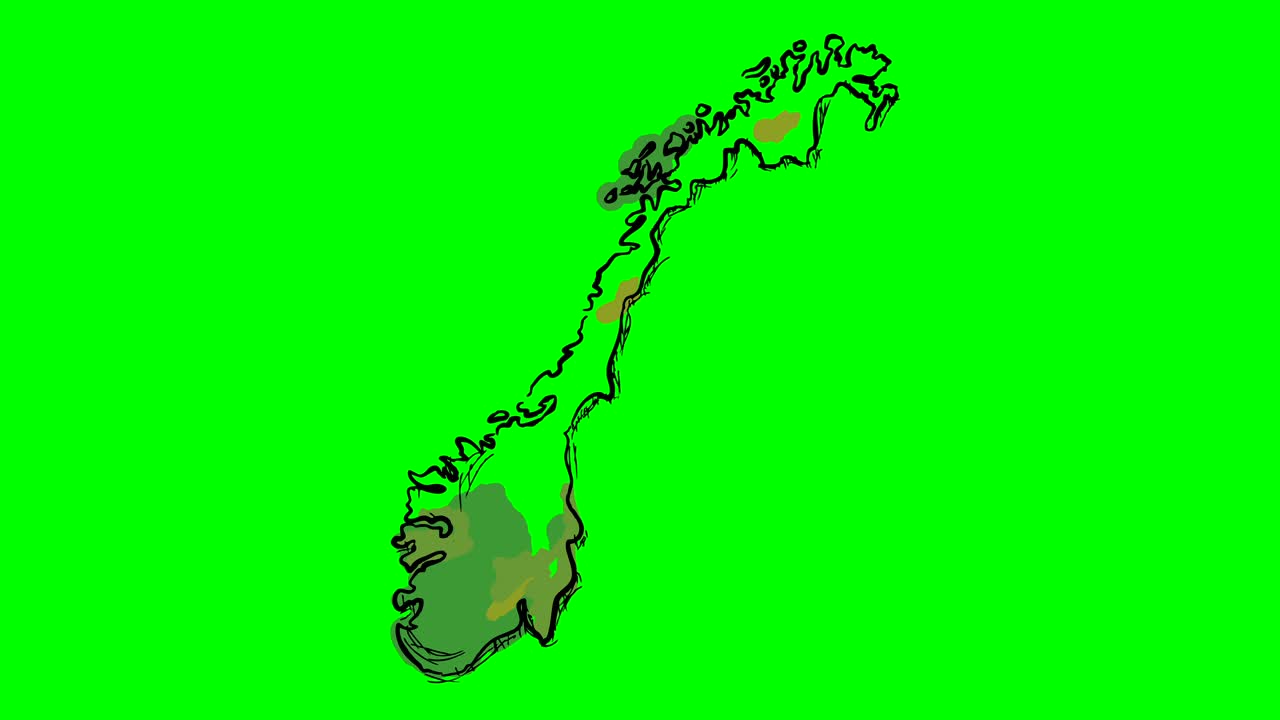 Norway drawing colored map on green screen isolated whiteboard