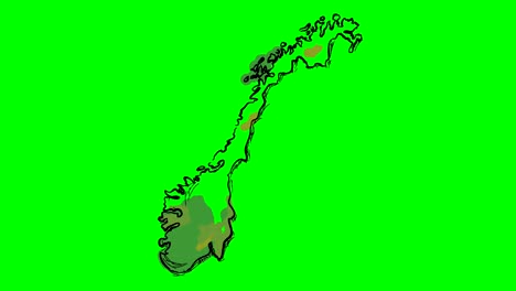 norway drawing colored map on green screen isolated whiteboard