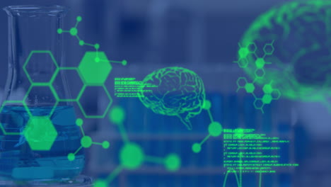 animación del procesamiento de datos científicos y fórmulas sobre el laboratorio