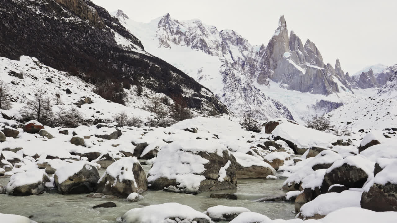 Breathtaking view of the iconic Cerro Torre in Patagonia. Los Glaciares National Park.. El Chalten