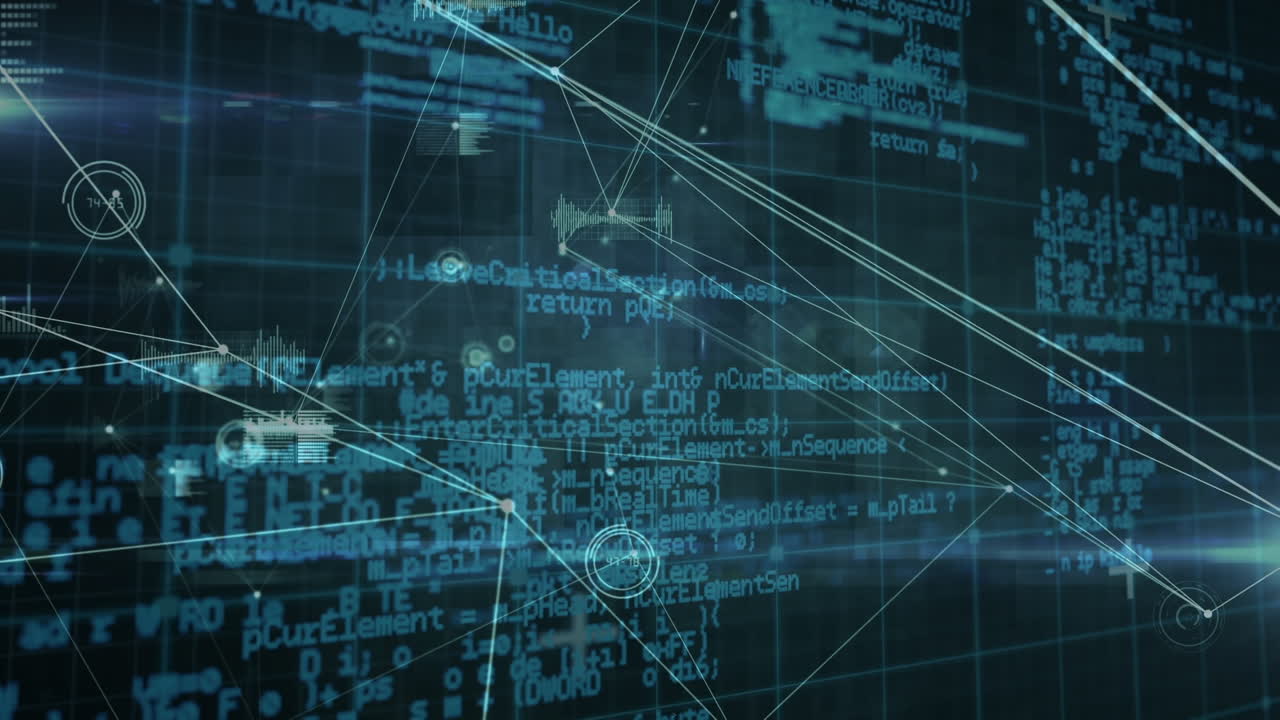 Animation of network of connections and diverse data processing in digital space