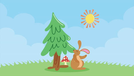 pine tree with rabbit and sun animation