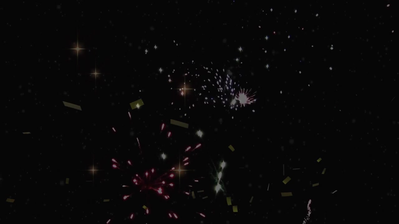 Animation of confetti falling and fireworks exploding