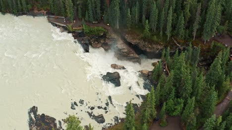 aerial pass of athabasca falls in jasper, alberta, canada - 4k rushing river flow - tourism and destination spots