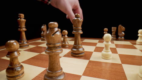 Chess-Game-Move,-Queen-Takes-Knight,-Macro-Slow-Motion-Push-In