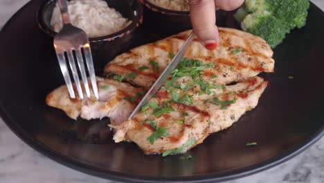 grilled chicken breast with couscous, salad, and dip