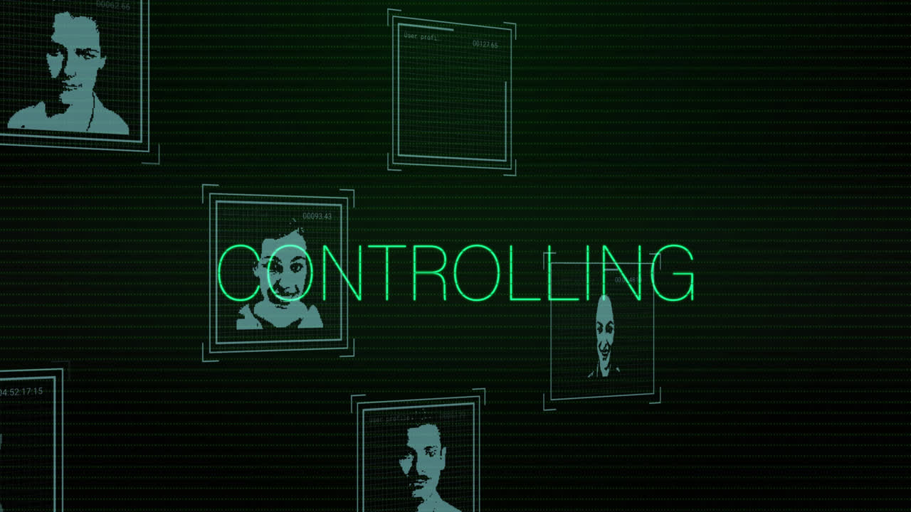 animación de control de texto sobre personas íconos y procesamiento de datos