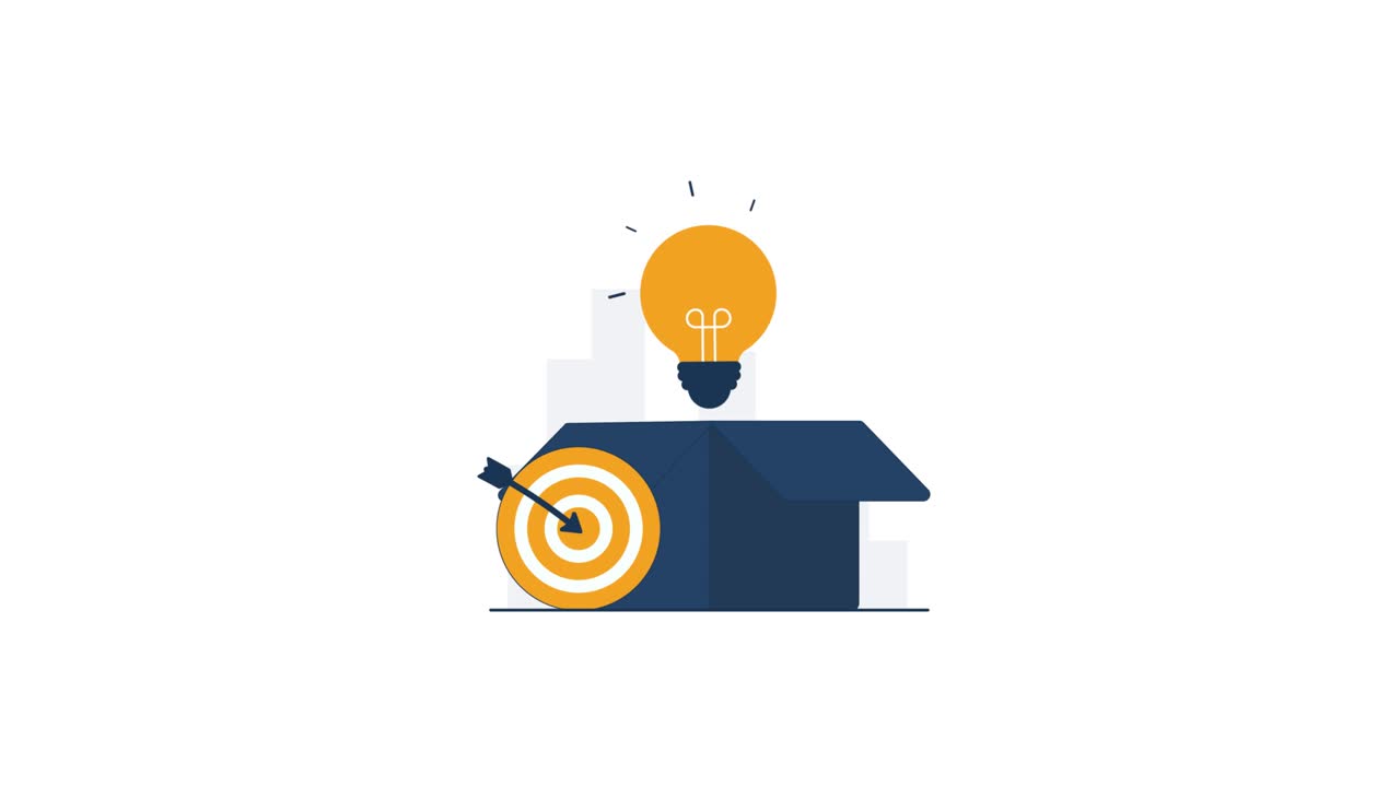 Animated Lightbulb and Target Representing Idea and Goal Achievement