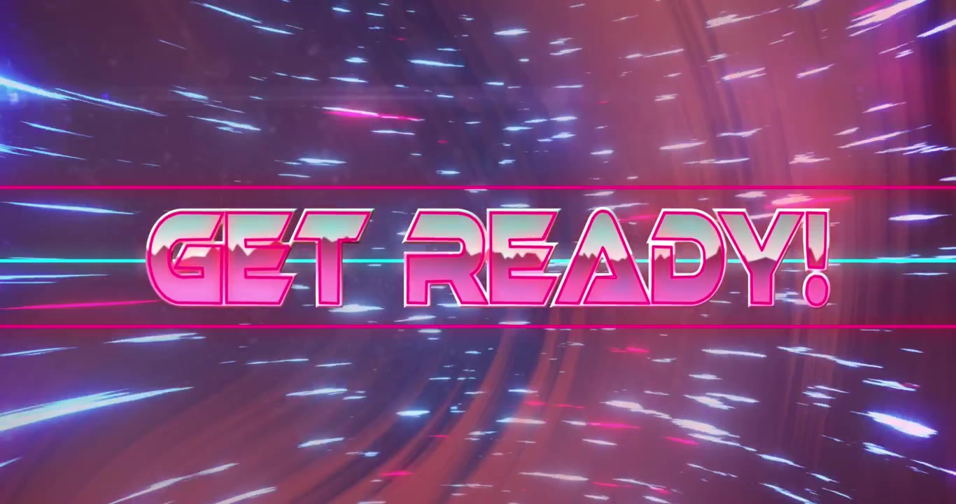 Animation of get ready with exclamation over lines moving circular pattern against tunnel