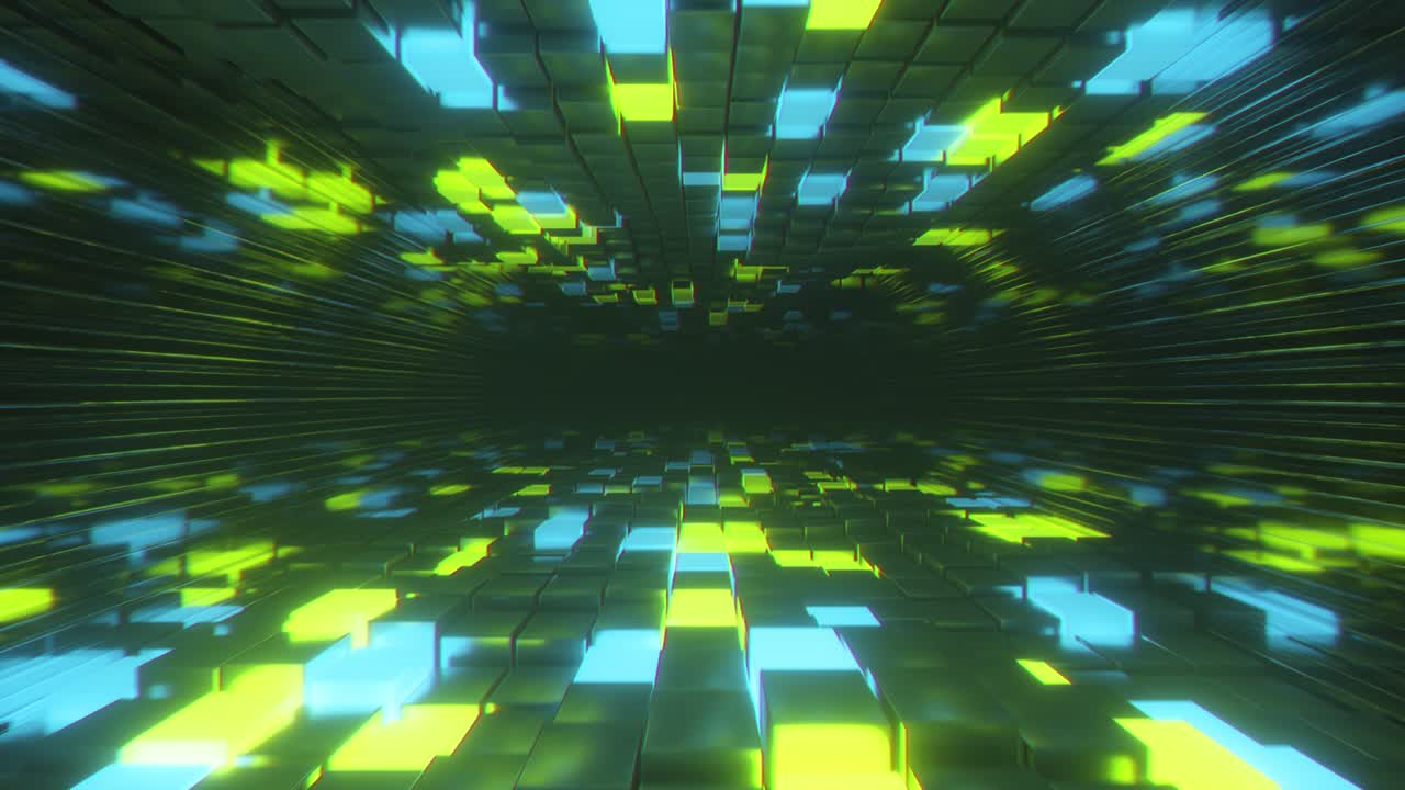 túnel de cubos brillantes de neón abstractos
