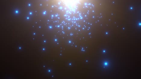 fly blue particles and stars in galaxy
