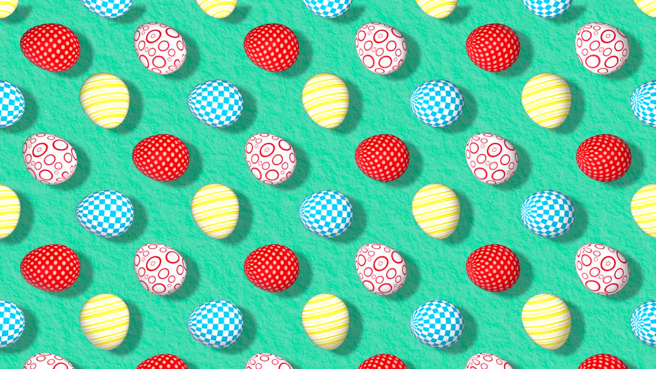 Colorful Background with Easter Eggs. Festive backdrop for instagram greeting card, facebook, youtube channel. Animation 3d render, loop 4k