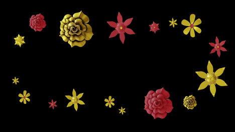 Animación-Del-Patrón-Floral-Chino-Rojo-Y-Dorado-Sobre-Fondo-Negro