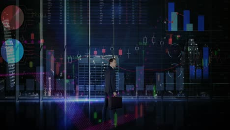 Animation-of-financial-data-processing-over-businessman-and-cityscape