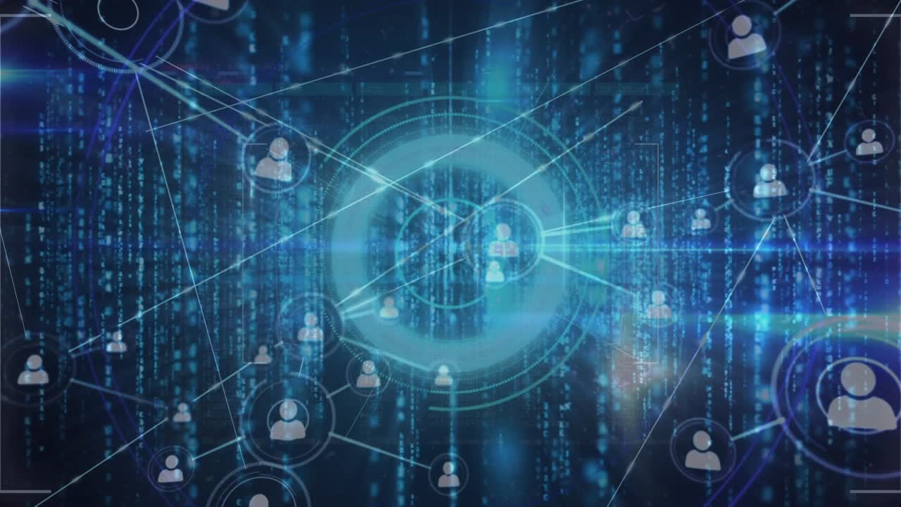 Animation af netværk af forbindelser med personikoner over databehandling