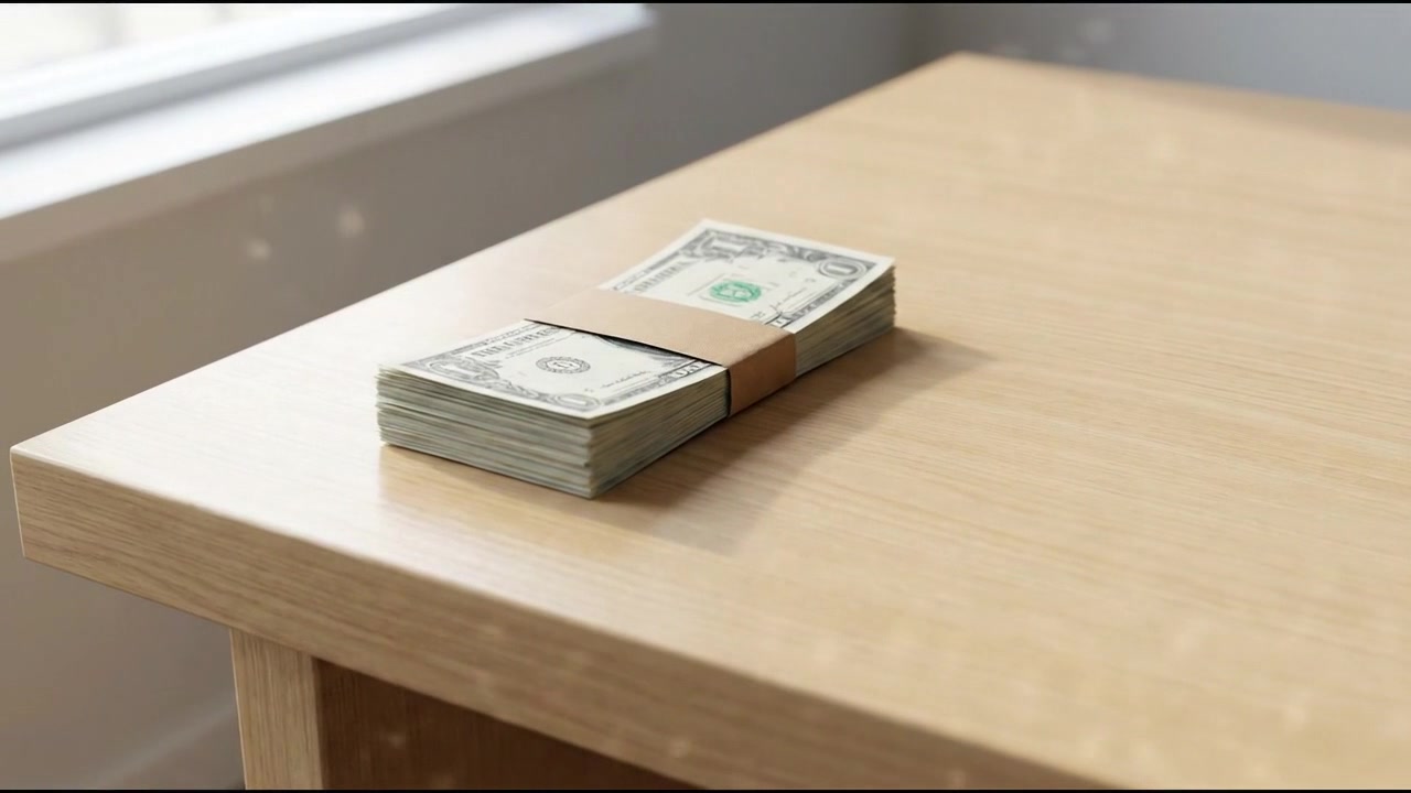 Stack of One Dollar Bills on a Wooden Table