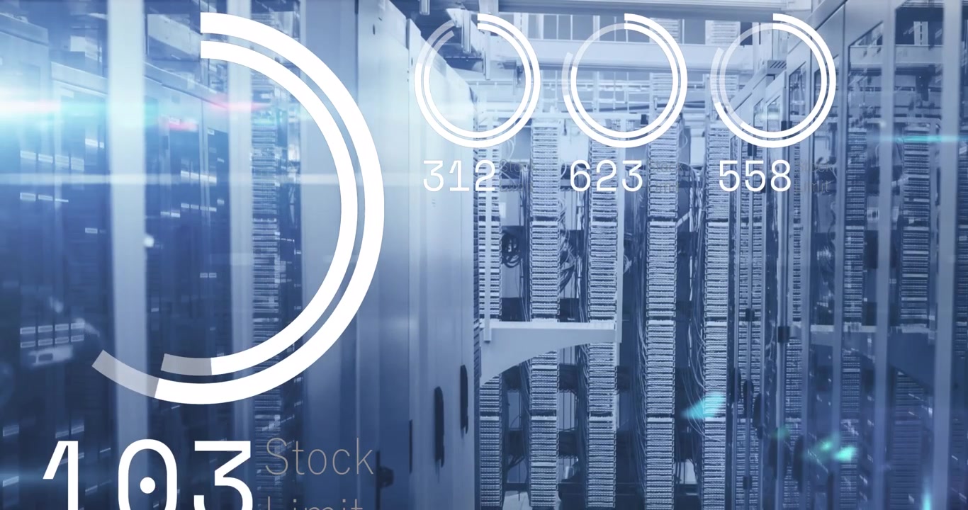 Animation of numbers and data processing over computer servers