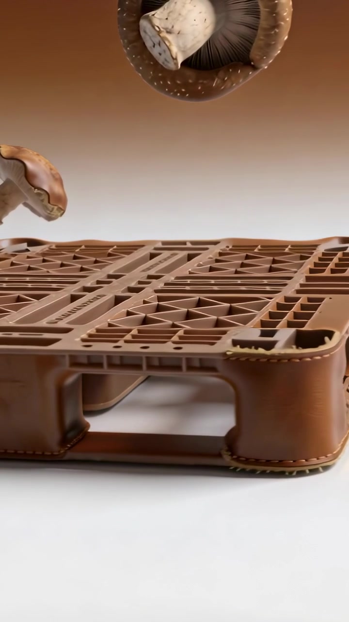 Vertical video: Entering mushrooms drifting and rotating over studio table pallet, revealing gills