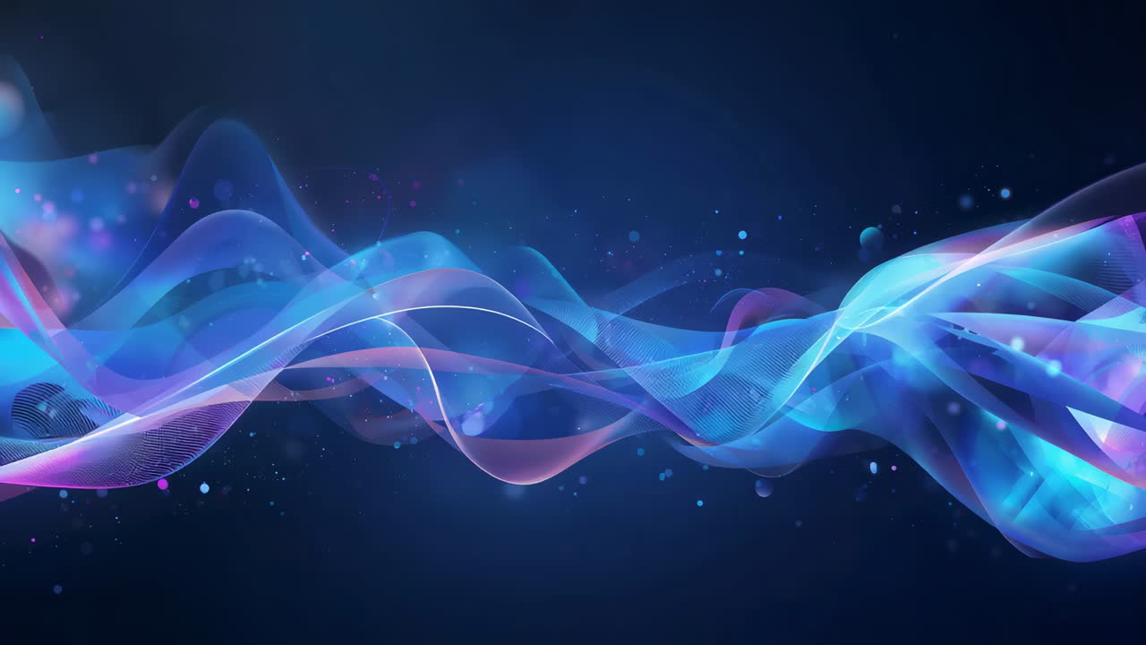 First frame revealing layered ribbons undulating across navy field, highlighting lit lines and dots