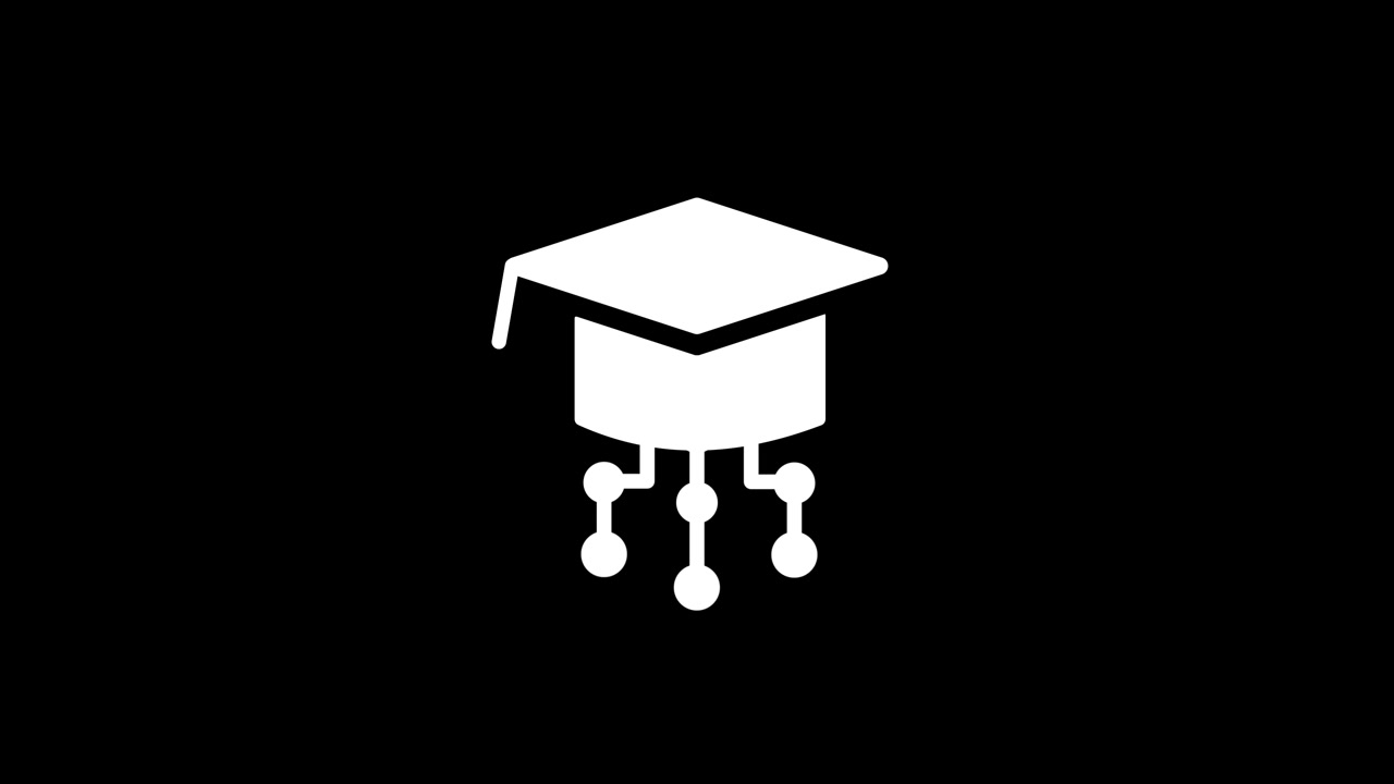Animación de birrete de graduación con nodos de red aislado sobre fondo negro
