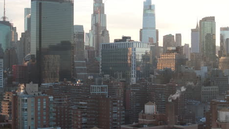 aerial view of skyscrapers in new york city. shot at sunrise in midtown manhattan