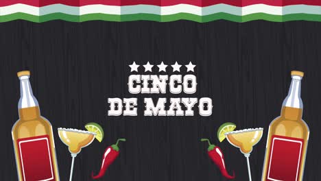 cinco de mayo con letras con bandera y cócteles de tequila
