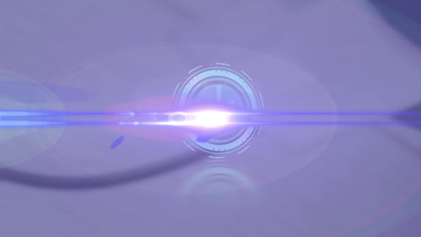 animation of rotating safe lock with clock over light trail on blurred background