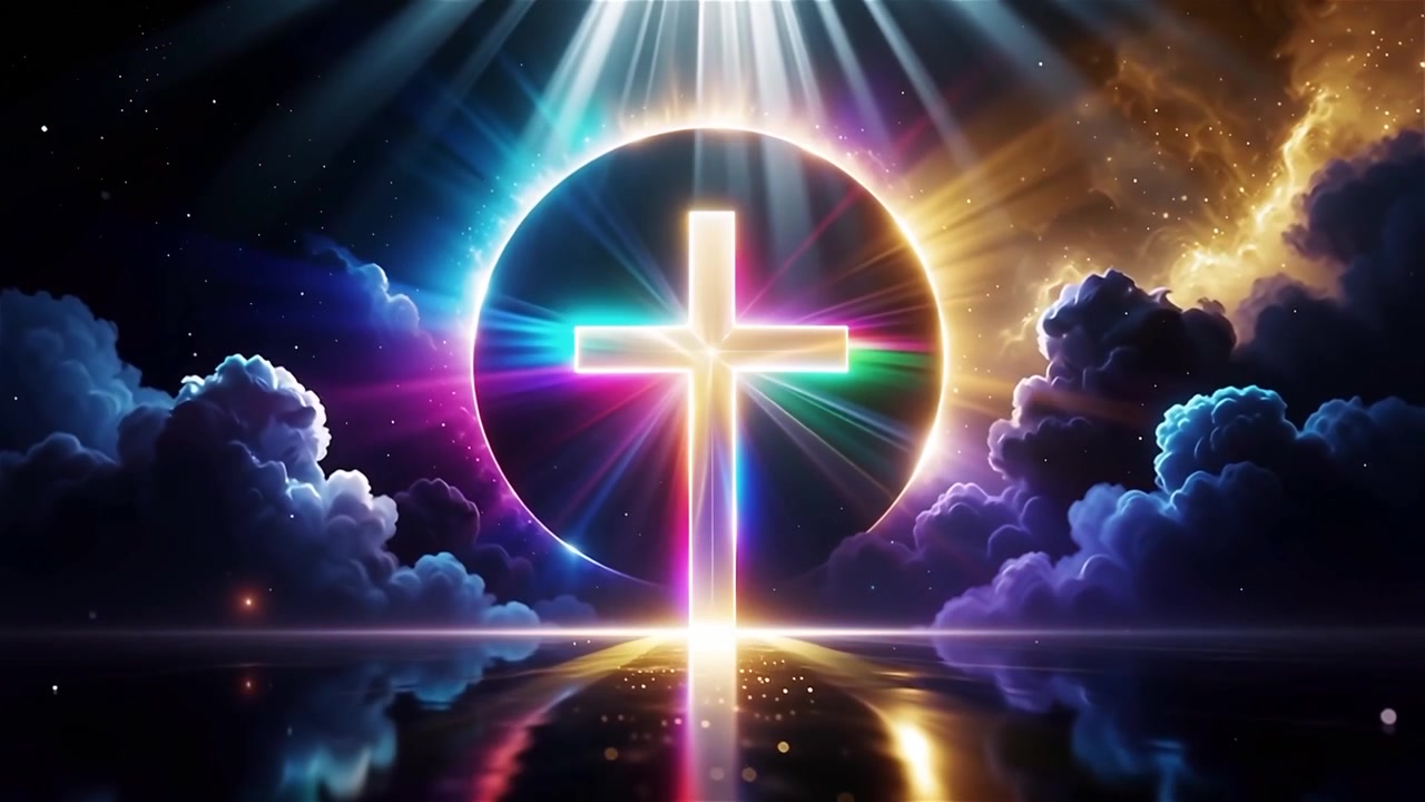 Croce Cristiana Luce Celestiale Sfondo per il Culto.
