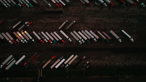 top view of semi trucks parked at truck stop in wisconsin, usa