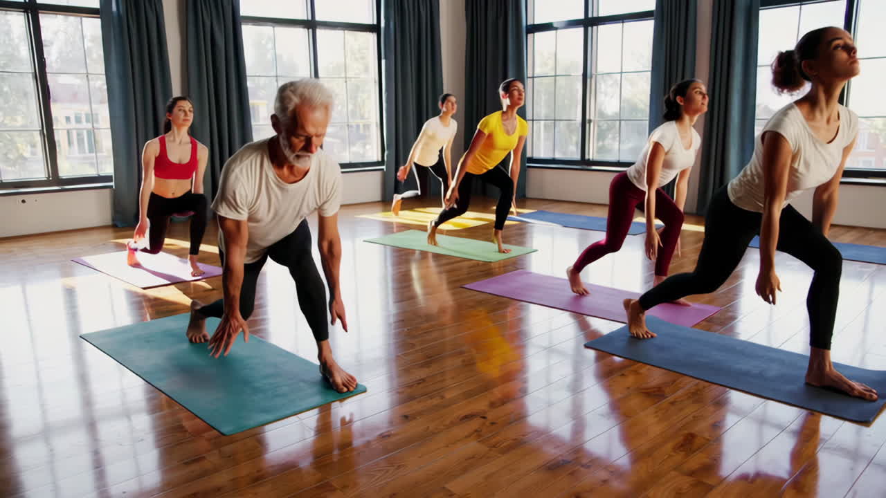 스튜디오에서 그룹 요가 수업