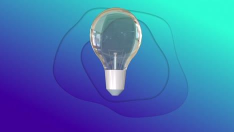 animation of education and light bulb icon over blue waving background