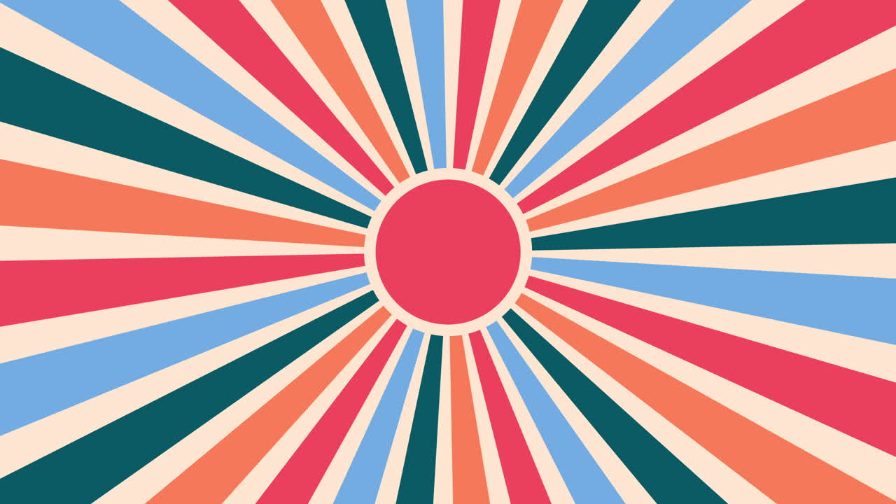 Animated Retro Sunburst Background with Rotating Colorful Rays