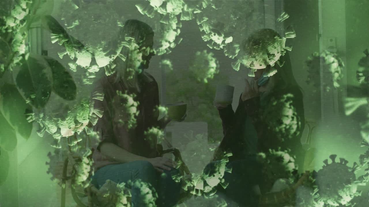 세계 지도와 텍스트의 애니메이션과 두 인종의 세계 지도