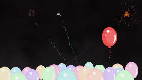fireworks animation lighting up colorful balloons on dark background