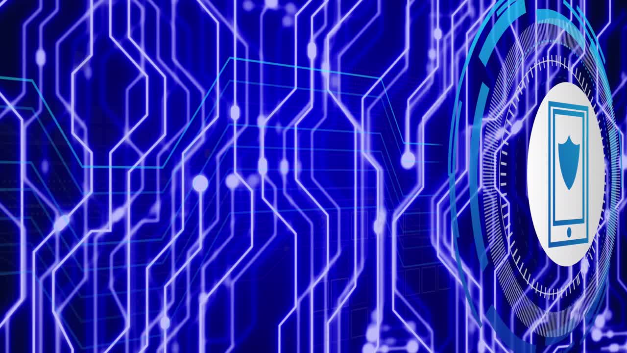 연결 네트워크를 통해 방패를 가진 스마트폰의 애니메이션