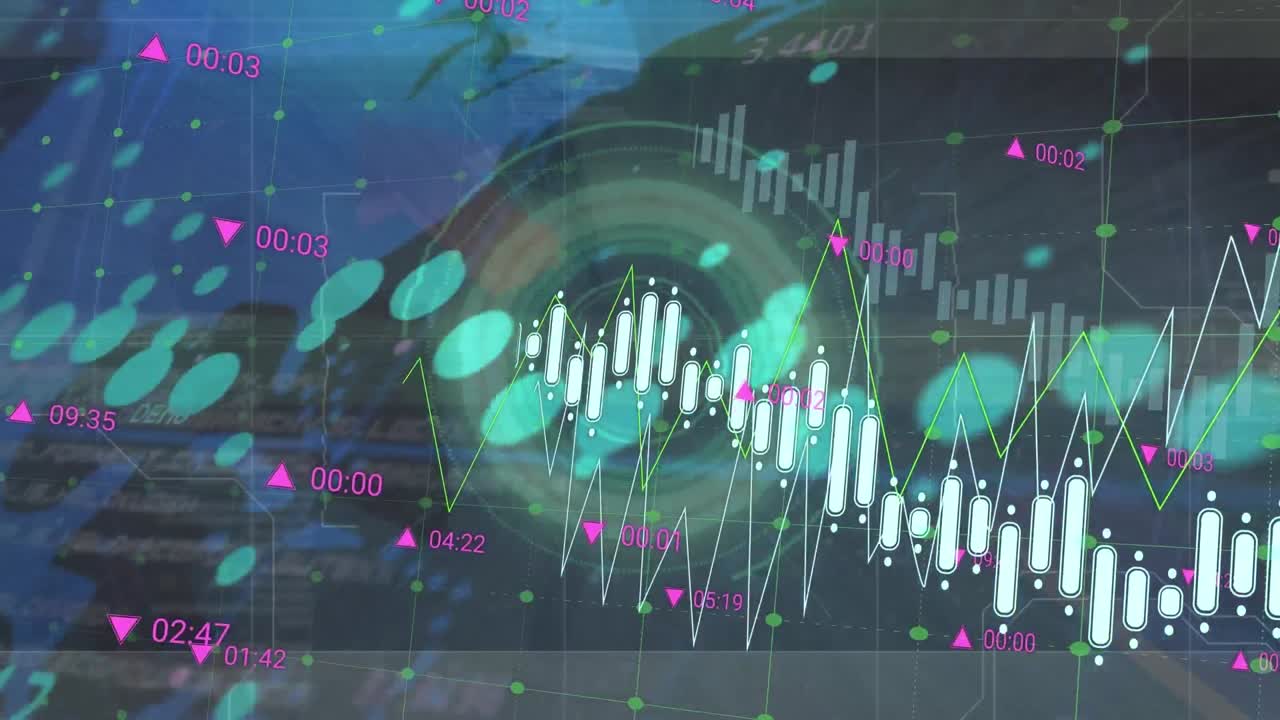 animación del procesamiento de datos sobre el mapa del mundo