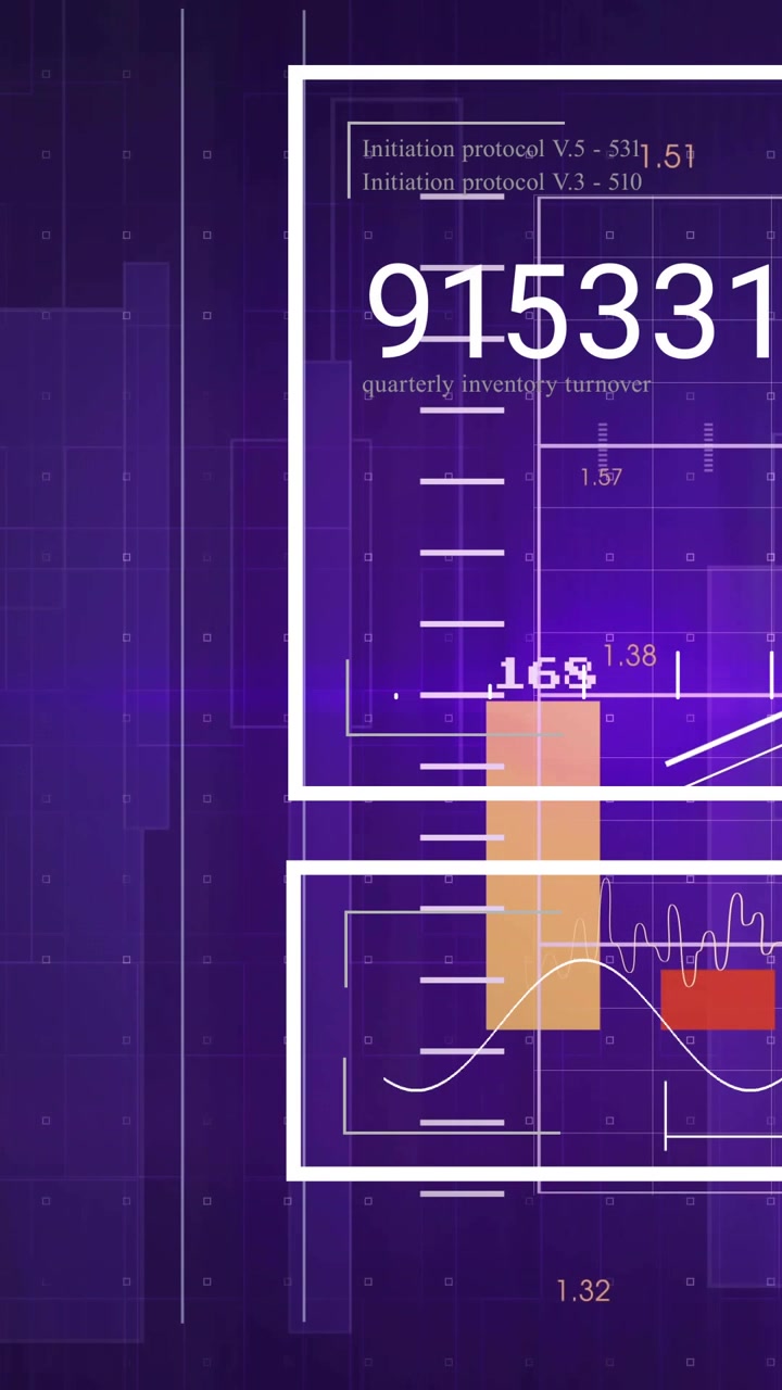 Vertical video: HUD panel loading on start updating count orange bar rising wave animating for data