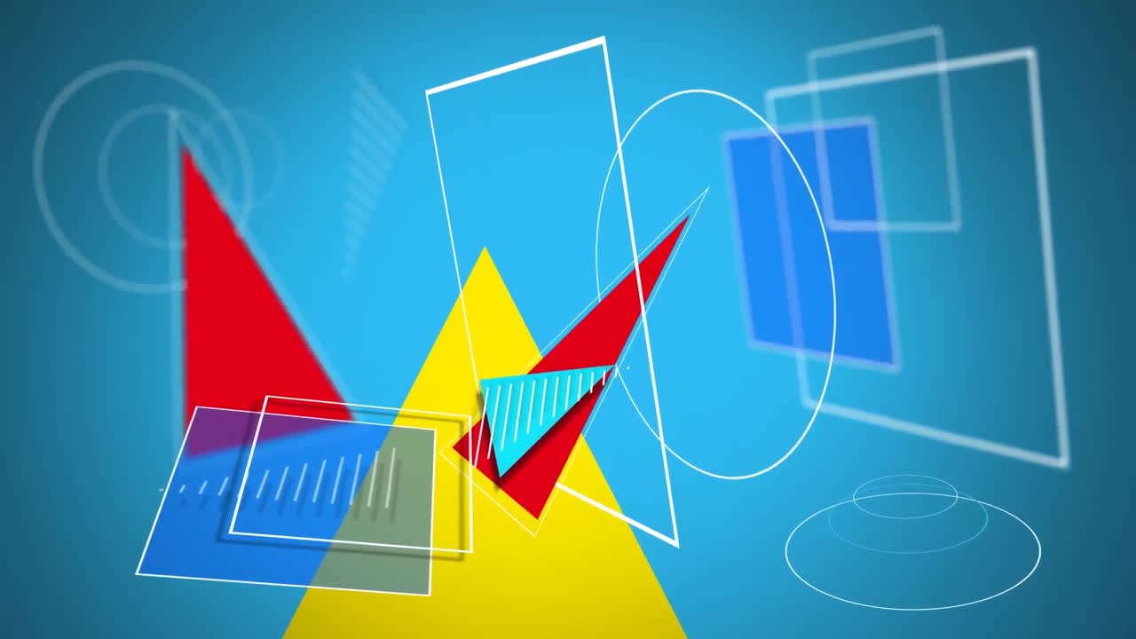 파란색 배경 에 있는 다채로운 기하학적 모양