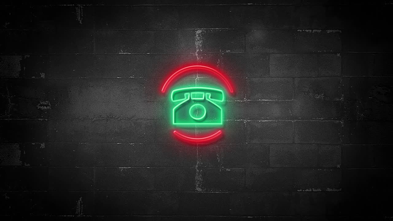4k 해상도에서 박이는 네온 표지판에 전화 표지판