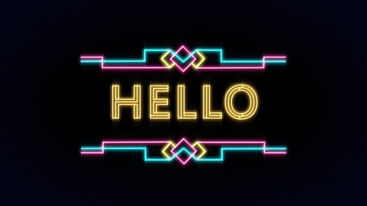 검은색 배경의 빛 트레일 위에 안 ⁇ 하세요 텍스트의 애니메이션