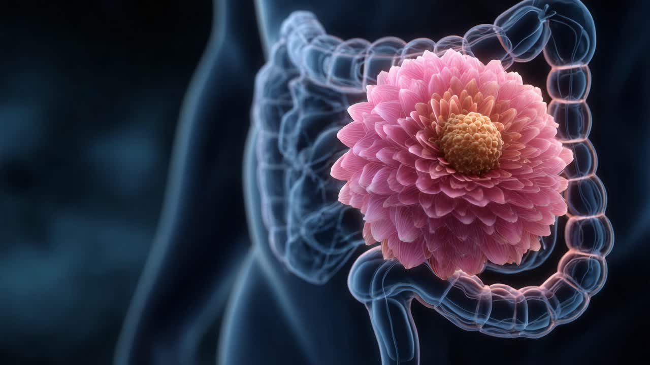 A Stunning Visualization of the Human Gut with a Vibrant Flower, Representing the Connection Between Wellness and Nature in Digestive Health